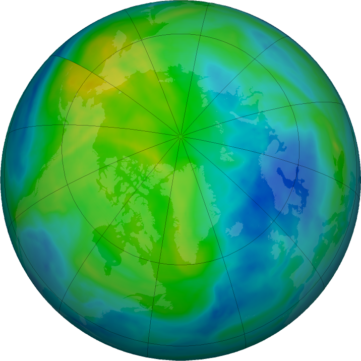 Arctic ozone map for 25 October 2021